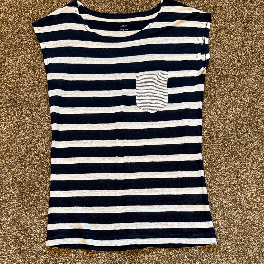 J. Crew women’s ' Navy & White linen Striped Pocket Tee